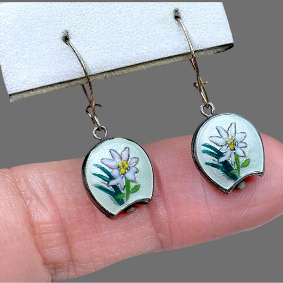 🌺Vintage Sterling & Enamel Bell Earrings - Picture 3 of 13